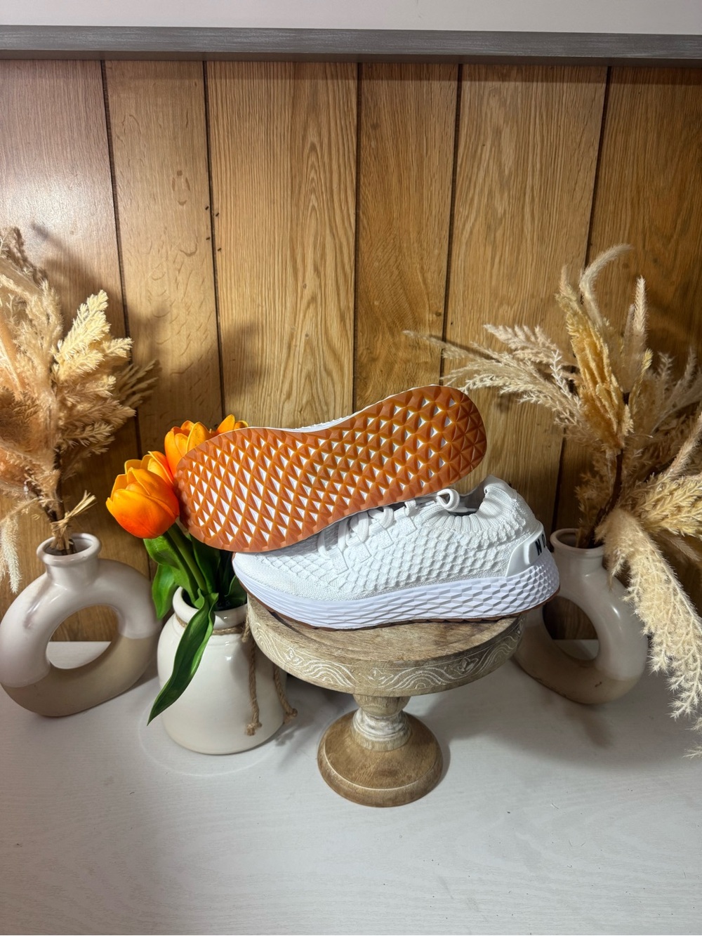 NOBULL White Knit Slip-On Sneakers with Gum Outsole